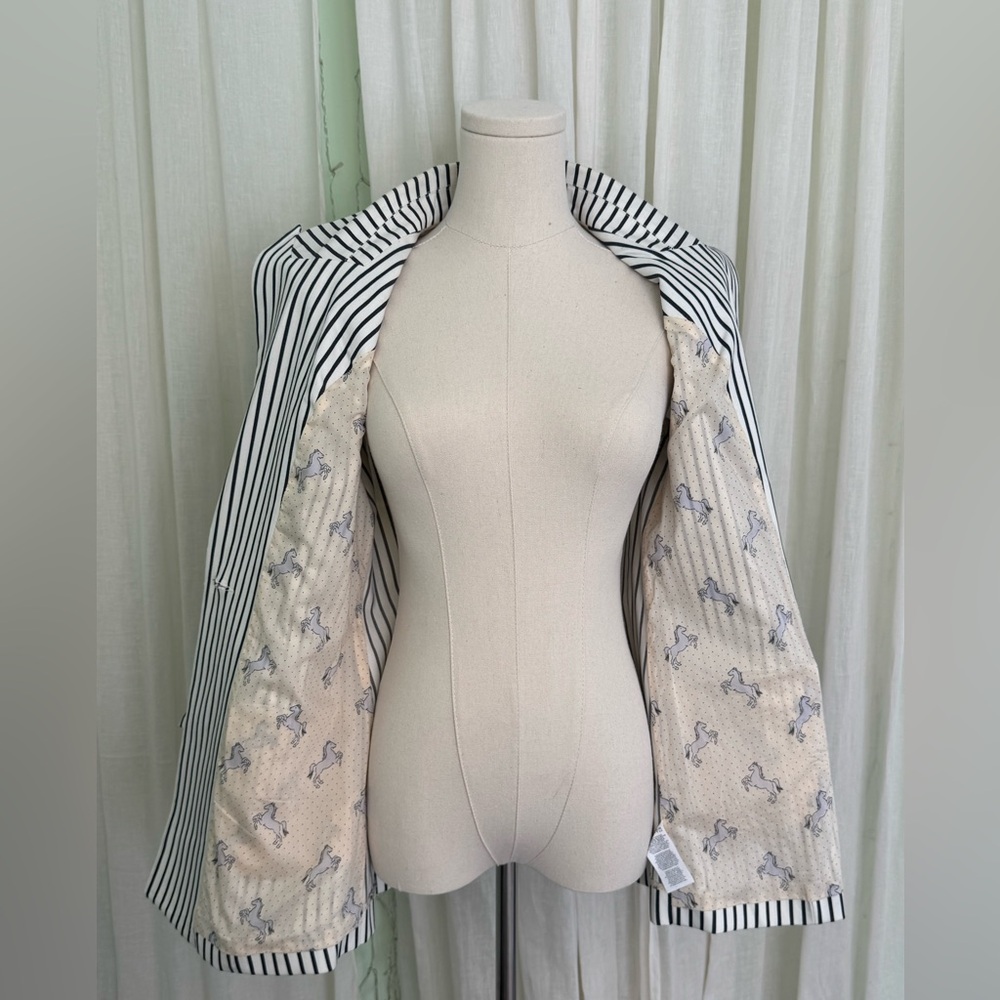 CAbi l 5295 Ole Ticking Bell Jacket Blazer Navy White size 4 - Picture 6 of 14
